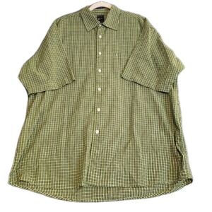 Kani Gold‎ Mens Shirt Sz XL Seersucker Green Plaid Button Up Front Pocket Retro